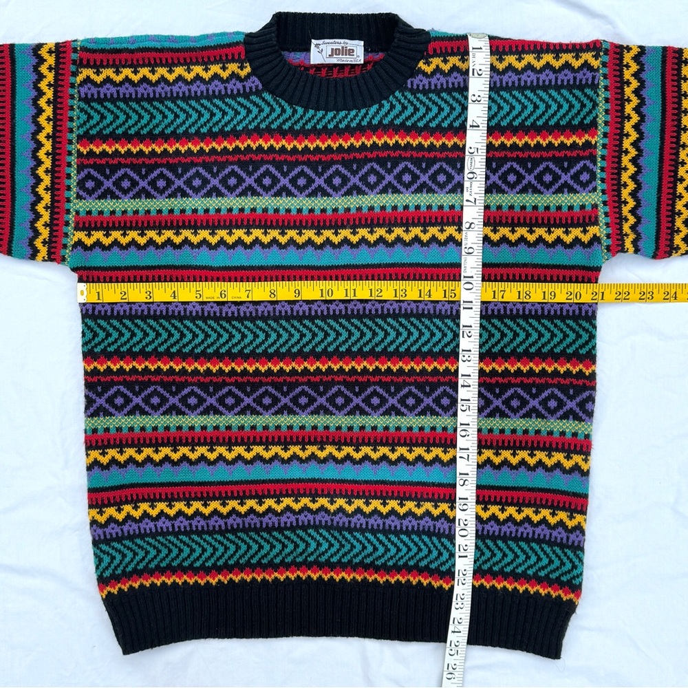 Vintage 80s Sweaters by Jolie Multicolor Knit Geometric Crew Sweater - Picture 4 of 7